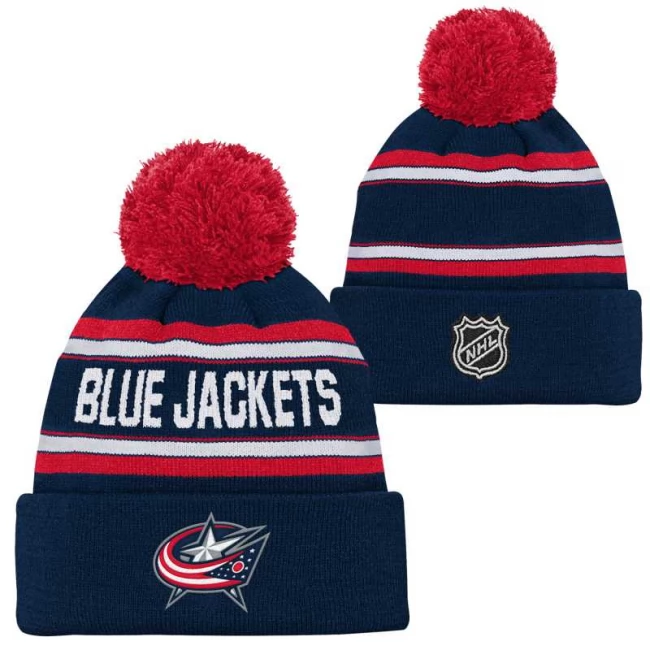 Kid's beanie CBJ Wordmark Jacquard Cuff Pom Columbus Blue Jackets
