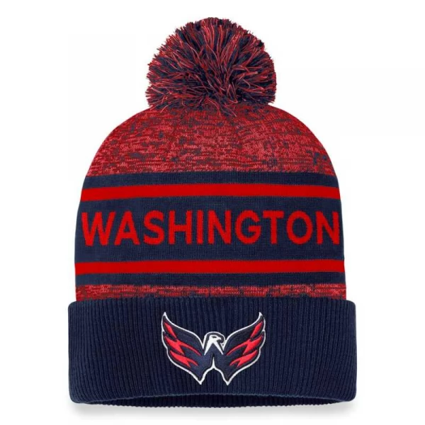 Beanie WAS 23 Authentic Pro Rink Heathered Cuffed Pom Knit Washington Capitals