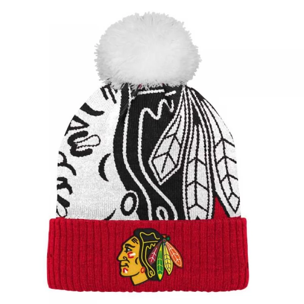 Kulich dětský CHI big-face cuffed pom Chicago Blackhawks